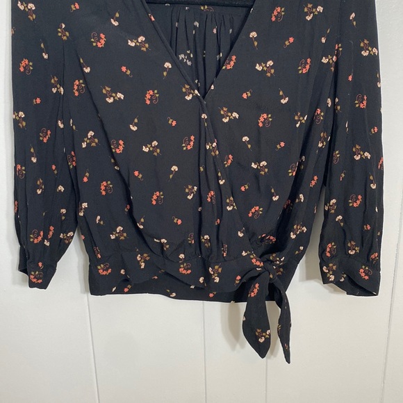 Madewell Women’s Flowy Long Sleeve Black Floral Blouse Top Size XS - Picture 2 of 12